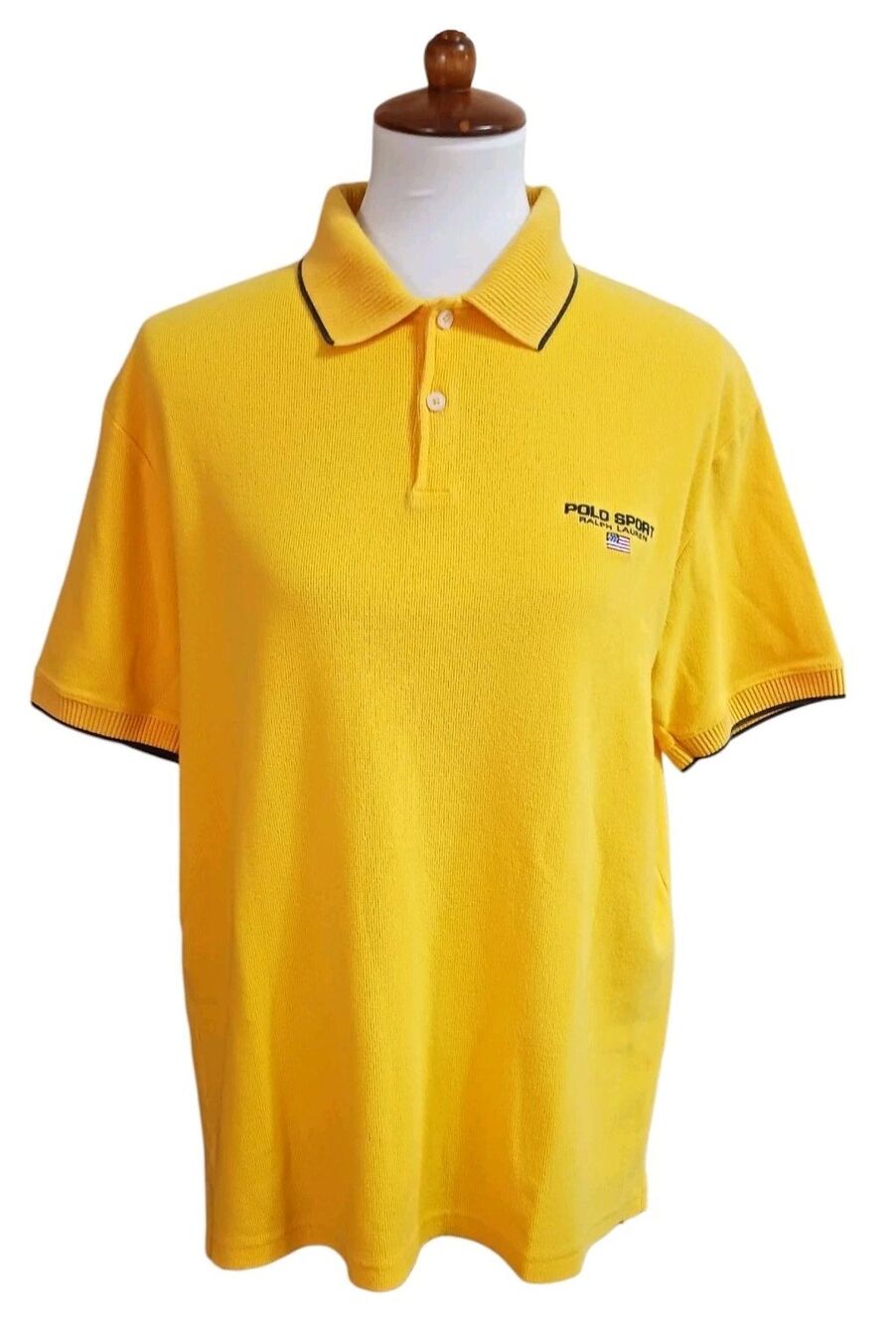 Vtg Polo Sport by Ralph Lauren Golf Shirt Men's Medium Yellow Cotton Waffle Knit